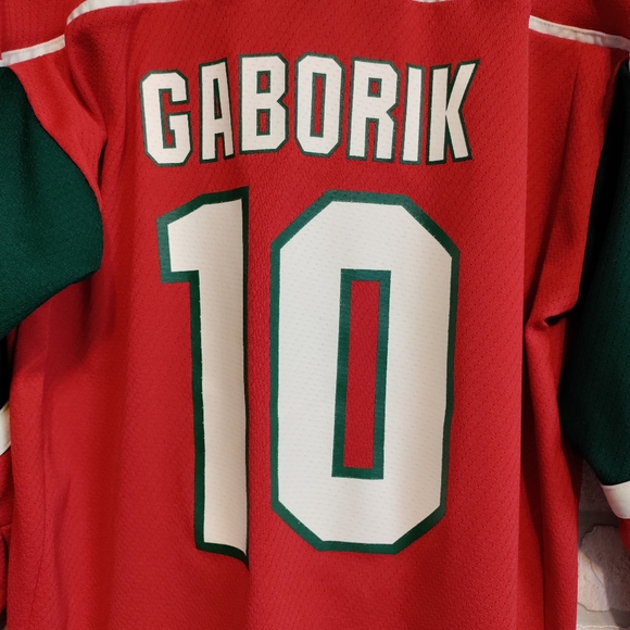 NHL Minnesota WILD Hockey Youth MARIAN GABORIK 10 Jersey Red/Green/Biege L/XL - Picture 10 of 11